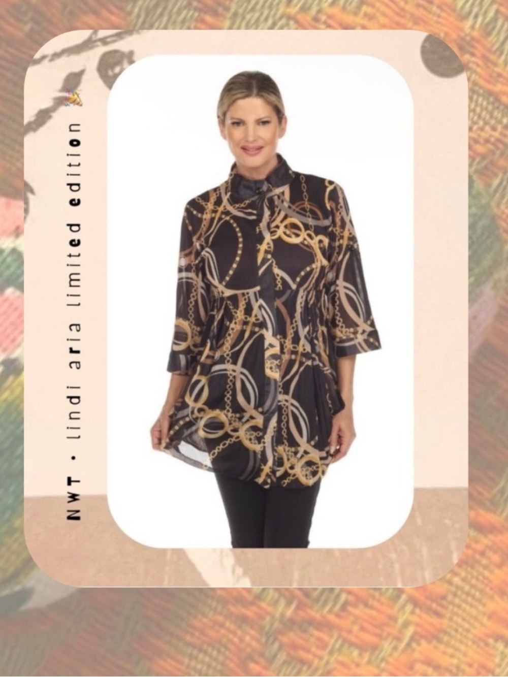 (tunic) π·οΈππ hermes-like chain print abstract flowy silky tunic top dress